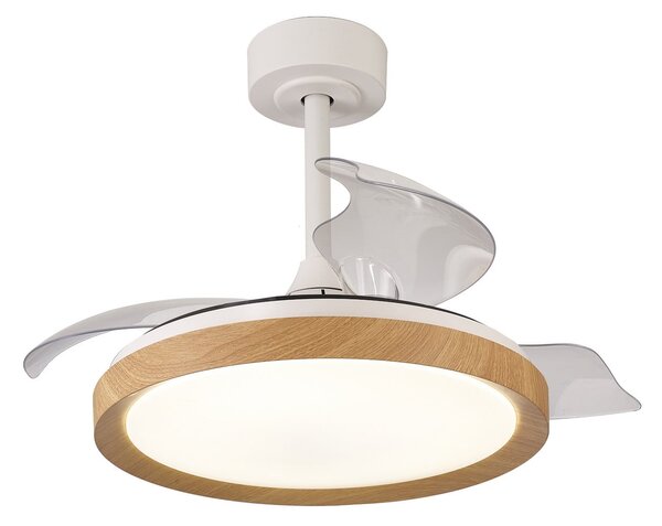 Stropní ventilátor Mistral Mini LED, dřevěný, DC, tichý, CCT – Mantra Mantra Iluminación, Mistral Mini, stmívatelné, Dřevo, Obývací pokoj, Plast, Moderní