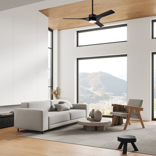 Thajský stropní ventilátor s LED osvětlením, černý, tichý provoz na Mantra Iluminación, Thai, stmívatelné, Černá, Obývací pokoj, Plast, Moderní