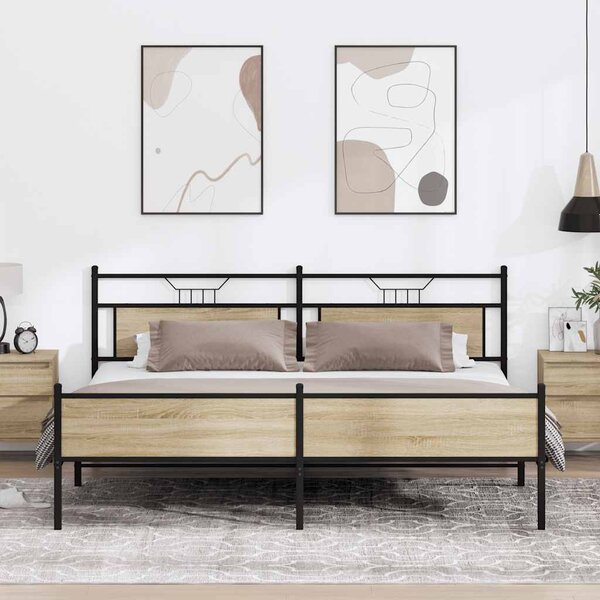 Kovový rám postele bez matrace dub sonoma 193 x 201 cm 3325127