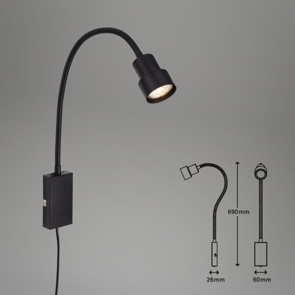 Briloner 2085-015 - LED Dotyková nástěnná lampa TUSI 1xGU10/5W/230V černá