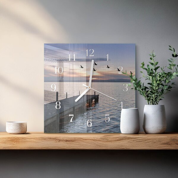Skleněné hodiny Ptáci u jezera zskb-30x30-00085459