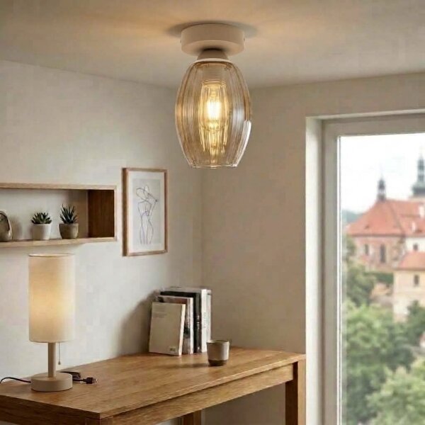 BRILAGI -LED Stropní svítidlo R GLASS 1xE27/60W/230V pr. 17cm béžová/kouř béžová