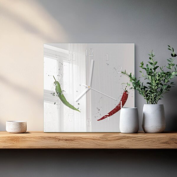 Skleněné hodiny Chilli papričky zskb-30x30-00087420
