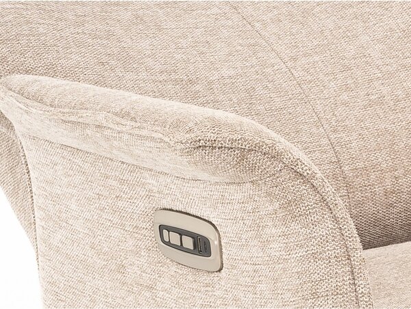 LYKKE relaxační otočné křeslo s elektrickým ovládáním a USB-C portem, potah látka béžová