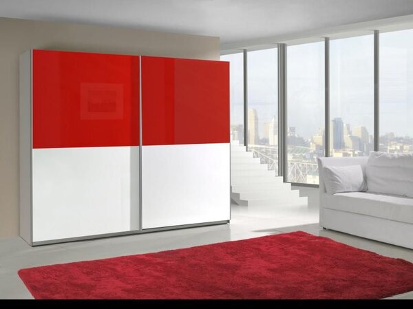 Červeno - bílá šatní skříň Lux s posuvnými dveřmi