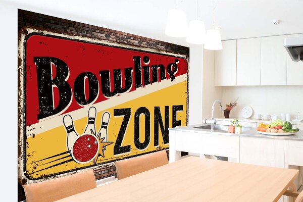 DIMEX | Vliesová fototapeta Cedule - Bowlingová zóna MS-5-2062 | 375 x 250 cm| červená, černá, žlutá