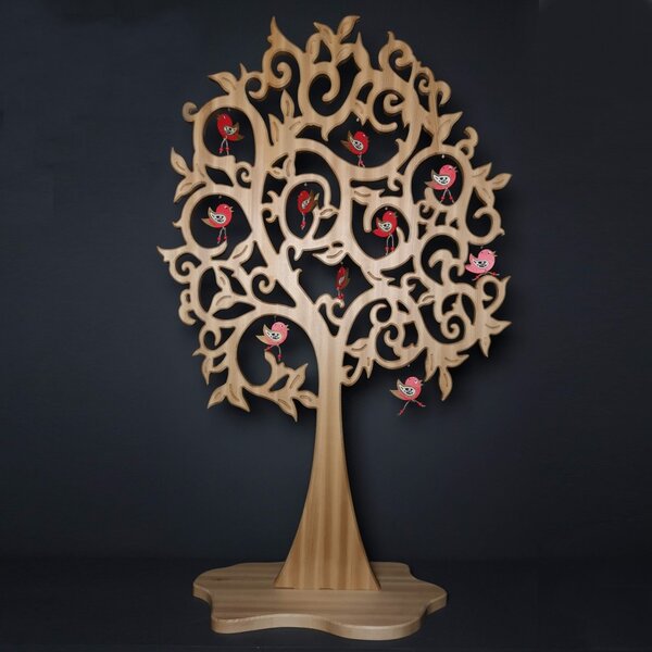AMADEA Maxi dekorace - strom z masivu s červenými ptáčky 158 cm