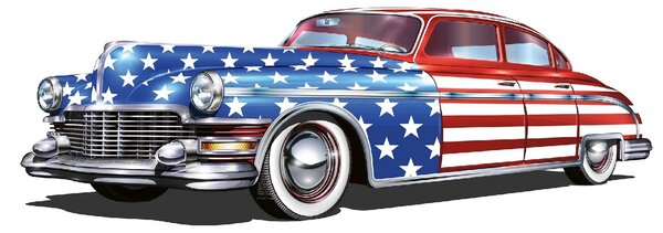 DIMEX | Vliesová fototapeta USA automobil MS-5-2070 | 375 x 250 cm| modrá, červená, bílá
