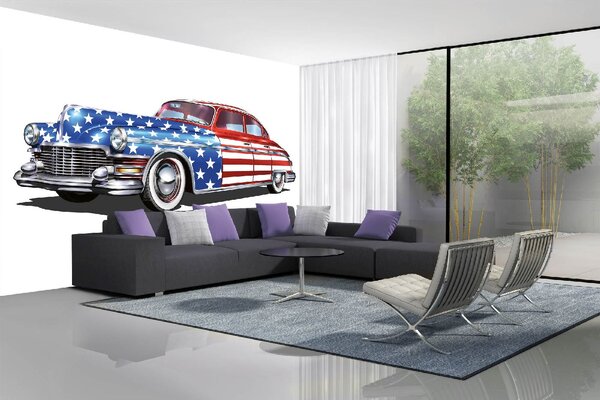 DIMEX | Vliesová fototapeta USA automobil MS-5-2070 | 375 x 250 cm| modrá, červená, bílá