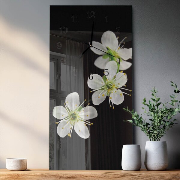 Skleněné hodiny vertikální Květiny zsppc-30x60-00174306
