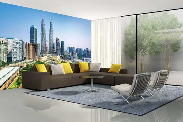 DIMEX | Vliesová fototapeta Kuala Lumpur MS-5-2102 | 375 x 250 cm| zelená, modrá, hnědá, šedá