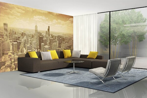 DIMEX | Vliesová fototapeta Staré Chicago MS-5-2107 | 375 x 250 cm| bílá, béžová, žlutá