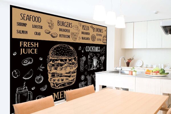 DIMEX | Vliesová fototapeta Nabídka restaurace - černá MS-5-2123 | 375 x 250 cm| bílá, černá, hnědá