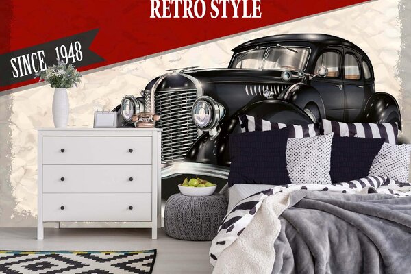 DIMEX | Vliesová fototapeta Černé retro auto MS-5-2165 | 375 x 250 cm| červená, černá, metalická