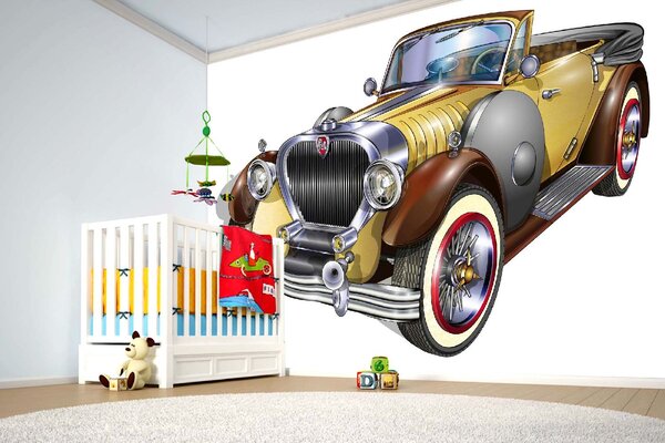 DIMEX | Vliesová fototapeta Hnědé retro auto MS-5-2171 | 375 x 250 cm| bílá, béžová, žlutá, hnědá