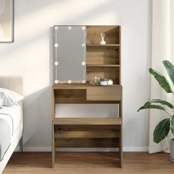 Sada toaletního stolku s LED dub artisan kompozitní dřevo 3329184