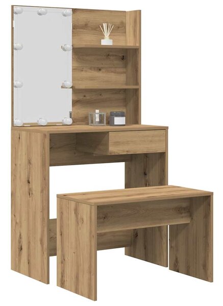 Sada toaletního stolku s LED dub artisan kompozitní dřevo 3329184