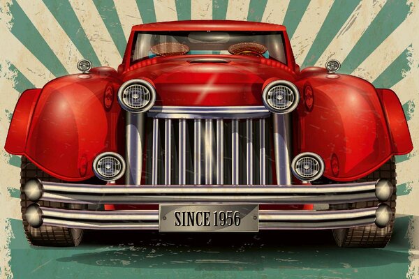 DIMEX | Vliesová fototapeta Vintage plakát automobil MS-5-2214 | 375 x 250 cm| zelená, červená, béžová, metalická