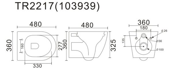 UPTrend Závěsný WC komplet bez příruby AMARO VORTEX TR2217R‑U30 včetně Soft-Close sedátka, iron red mat