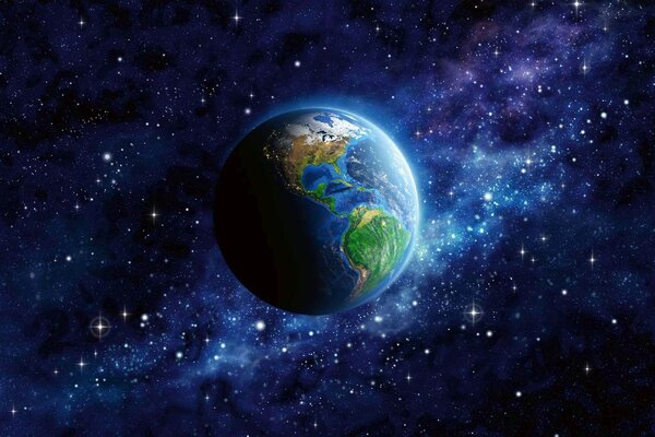 DIMEX | Vliesová fototapeta Planeta Země MS-5-2231 | 375 x 250 cm| zelená, modrá, fialová, černá
