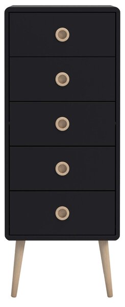 Vysoká černá retro komoda Softline 005 s pěti zásuvkami