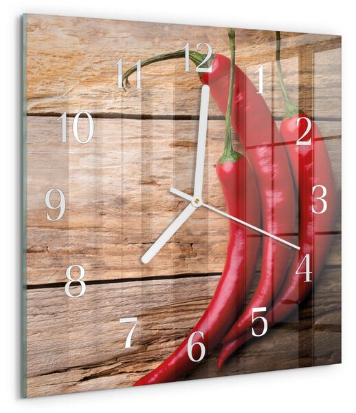 Skleněné hodiny Chilli papričky zskb-30x30-00089424