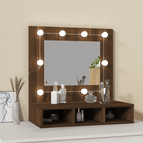 Zrcadlová skříňka s LED hnědý dub 60 x 31,5 x 62 cm