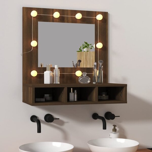 Zrcadlová skříňka s LED hnědý dub 60 x 31,5 x 62 cm