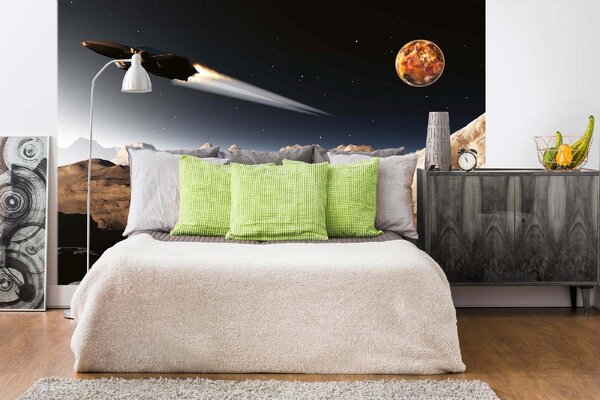 DIMEX | Vliesová fototapeta Futuristická kosmická loď MS-5-2296 | 375 x 250 cm| černá, žlutá, hnědá, šedá