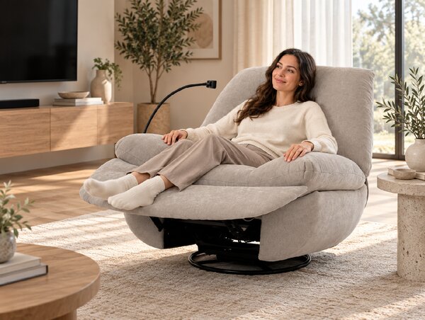 Elektrické polohovací TV křeslo RELAXME - béžová látka