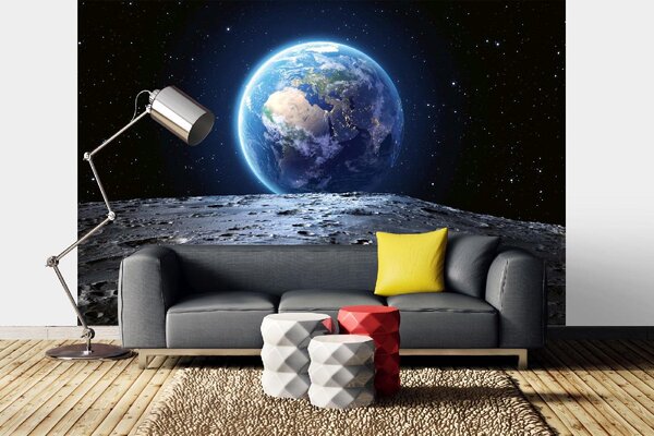 DIMEX | Vliesová fototapeta Planeta Země z Měsíce MS-5-2331 | 375 x 250 cm| modrá, bílá, černá