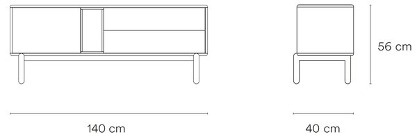 Modrošedý lakovaný dubový TV stolek Teulat Corvo 140 x 40 cm