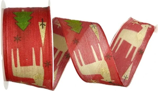 Stuha vánoční JELEN bavlněná červená 40mm x 2m (12,50Kč/m)