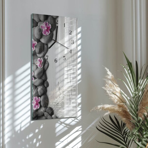 Skleněné hodiny vertikální Orchidejové kameny zsppc-30x60-00181742