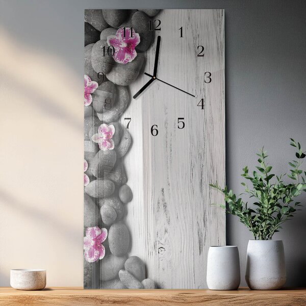 Skleněné hodiny vertikální Orchidejové kameny zsppc-30x60-00181742
