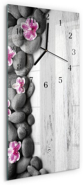 Skleněné hodiny vertikální Orchidejové kameny zsppc-30x60-00181742