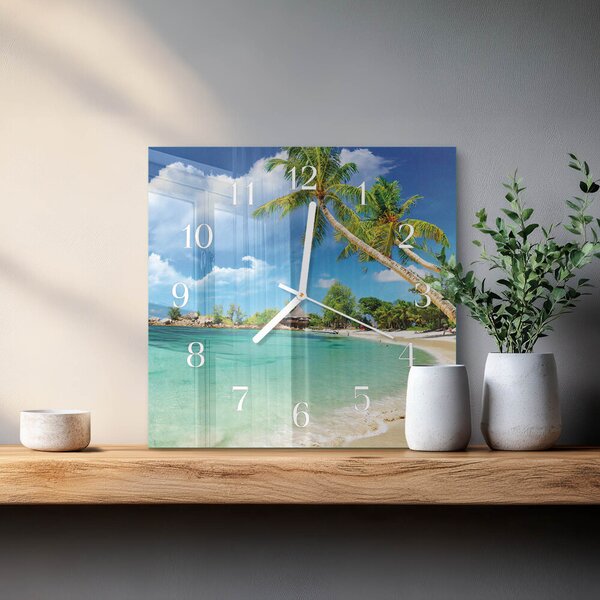 Skleněné hodiny Plážové palmy zskb-30x30-00081652