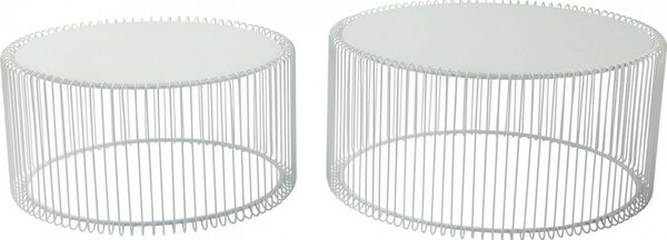 Kare Design Set dvou bílých kovových konferenčních stolků Wire 69,5/60 cm