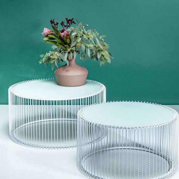 Kare Design Set dvou bílých kovových konferenčních stolků Wire 69,5/60 cm