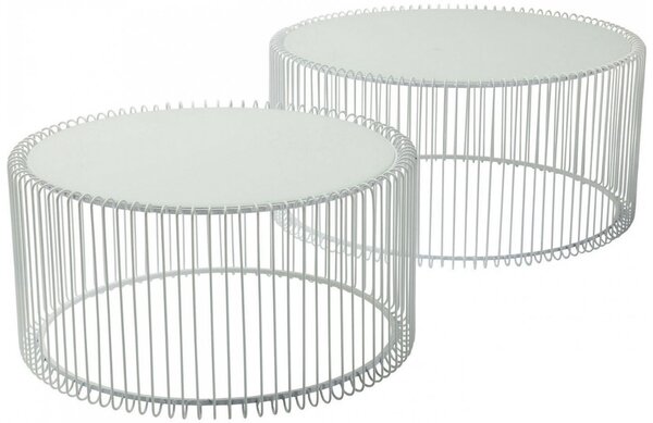 Kare Design Set dvou bílých kovových konferenčních stolků Wire 69,5/60 cm