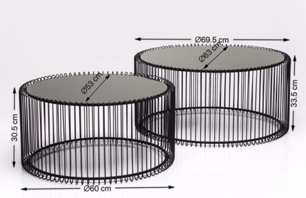 Kare Design Set dvou černých kovových konferenčních stolků Wire 69,5/60 cm