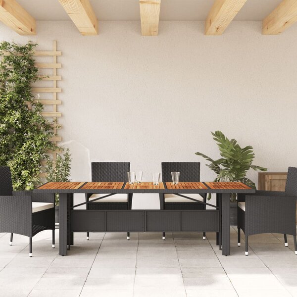 Zahradní stůl s akáciovou deskou černý 240x90x75 cm polyratan