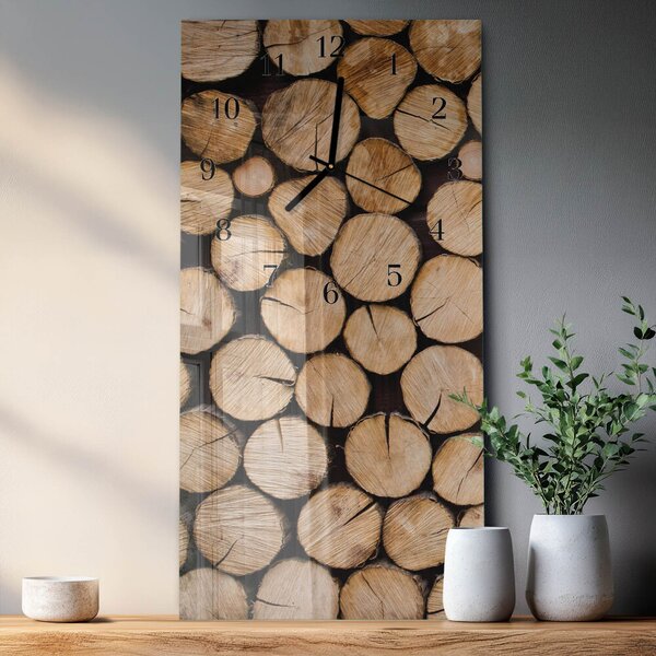 Skleněné hodiny vertikální Dřevěné trámy zsppc-30x60-00171599
