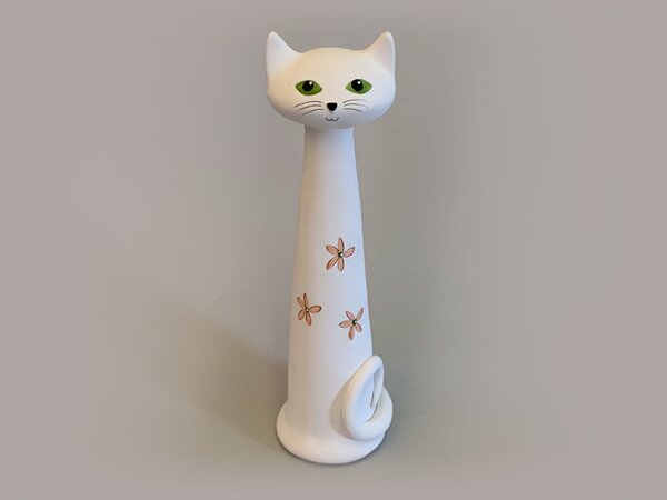 Kočka Ágnes - bílá s kytičkami - velká Keramika Andreas