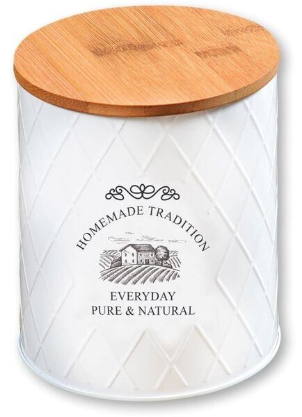 Skladovací nádoba, Ø 11 cm, kov/bambus, bílá KESPER 38257