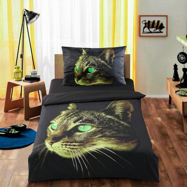 3D povlečení 140x200+70x90 - Kočka zelenoočka