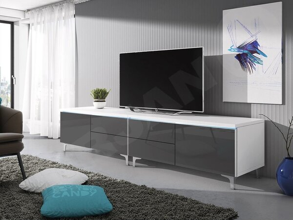 TV stolek Cleo XI-W Double L+P, Barva: bílá / bílý lesk 5902928370553