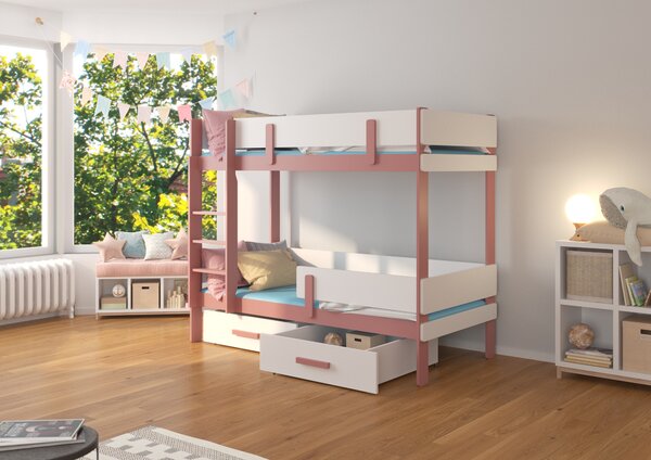 Patrová postel pro 2 děti Estera, 200x90cm, bílá/růžová