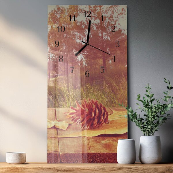 Skleněné hodiny vertikální Borové šišky zsppc-30x60-00174813