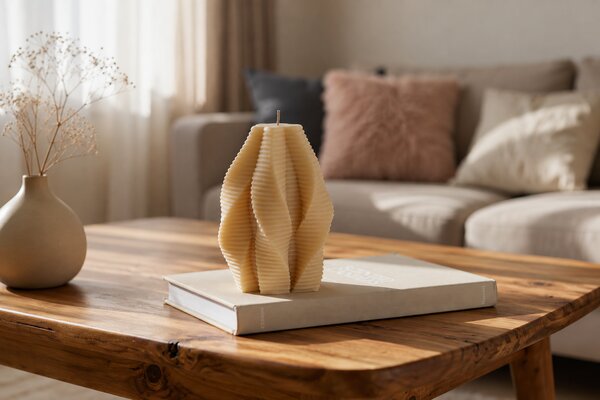 Sójová svíčka Vlnka, krémová | Designová dekorace